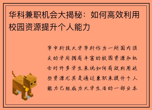 华科兼职机会大揭秘：如何高效利用校园资源提升个人能力
