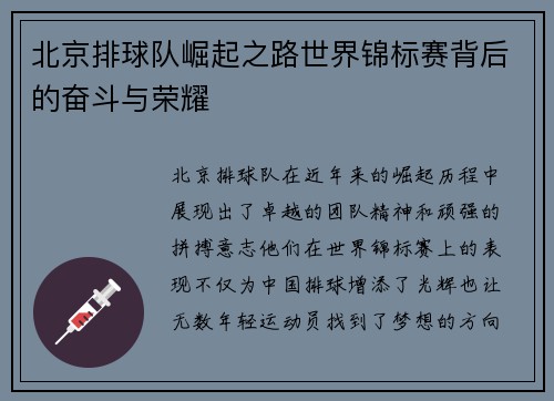 北京排球队崛起之路世界锦标赛背后的奋斗与荣耀