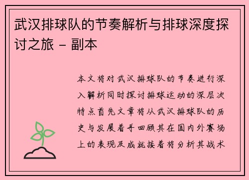 武汉排球队的节奏解析与排球深度探讨之旅 - 副本